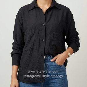 Linen Women Shirt Color Black شميز كتان حريمي لون اسود فى مصر