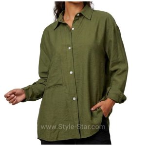 Linen Women Shirt Color Dark Olive Green Egypt 4 شميز كتان حريمي لون زيتى فى مصر
