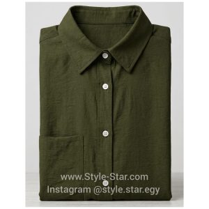Linen Women Shirt Color Dark Olive Green Egypt 6 شميز كتان حريمي لون زيتى فى مصر