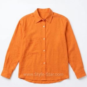 Linen Women Shirt Color Orange Egypt 5 شميز كتان حريمي لون اورانج فى مصر