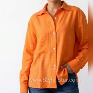 Linen Women Shirt Color Orange Egypt 6 شميز كتان حريمي لون اورانج فى مصر