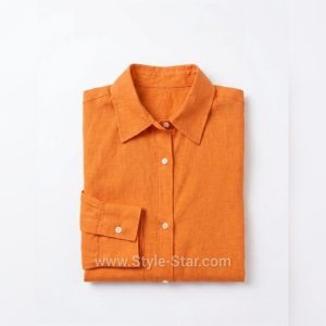 Linen Women Shirt Color Orange Egypt 7 شميز كتان حريمي لون اورانج فى مصر