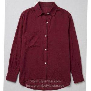 Linen Women Shirt Color Burgundy Egypt 2 شميز كتان حريمي لون برجندى نبيتى فى مصر