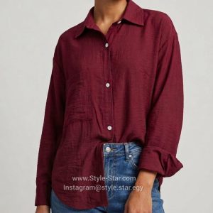 Linen Women Shirt Color Burgundy Egypt شميز كتان حريمي لون برجندى نبيتى فى مصر