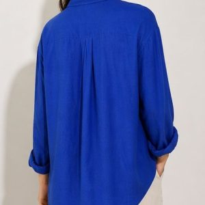Linen Women Shirt Color Blue Egypt شميز كتان حريمي لون ازرق زهرى فى مصر 5
