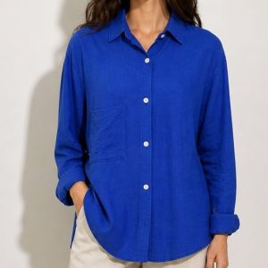 Linen Women Shirt Color Blue Egypt شميز كتان حريمي لون ازرق زهرى فى مصر 6