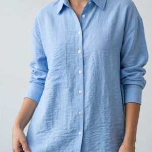 Linen Women Shirt Color Light Blue Egypt شميز كتان حريمي لون سماوى فى مصر